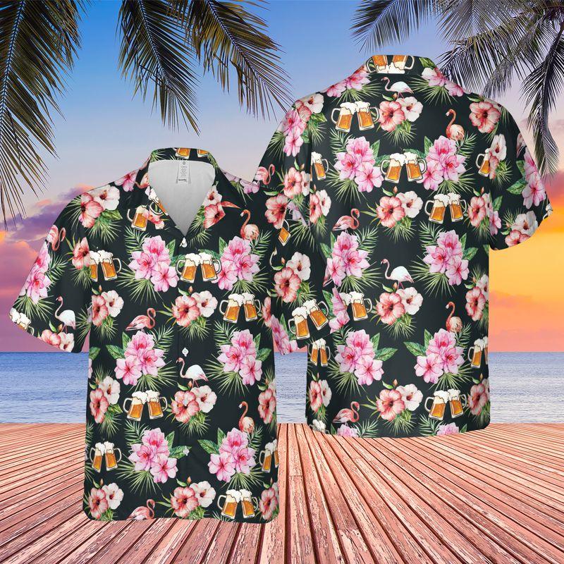 Flamingo And Beer Aloha Hawaiian Shirts For Summer, Tropical Hawaiian Shirt For Men Women, Beachwear Gift For Flamingo And Beer Lovers, Friend, Family - Image 2