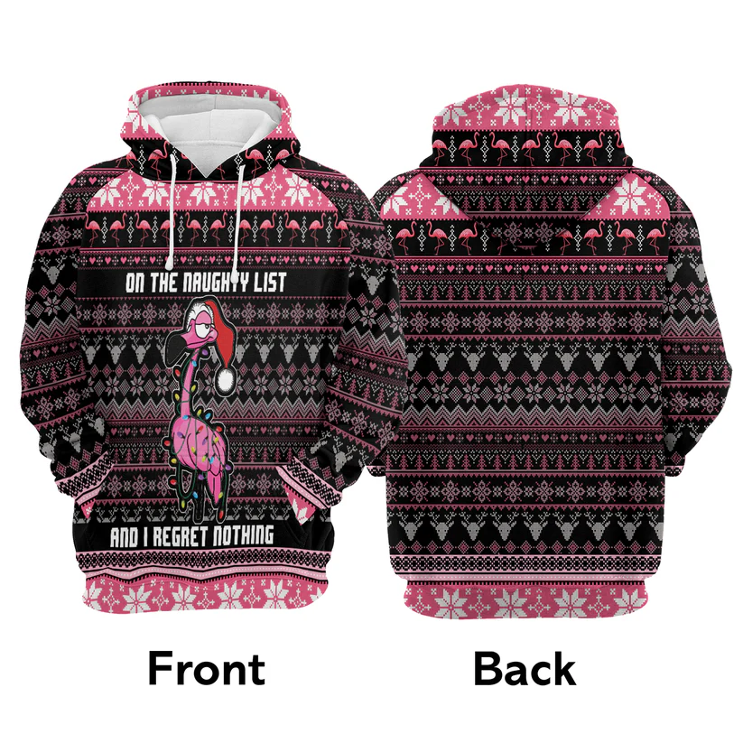 Flamingo Claus Premium Christmas Hoodie, On The Naughty List And I Regret Nothing Unisex Hoodie For Men & Women - Perfect Gift For Christmas, Flamingo Lovers - Image 3
