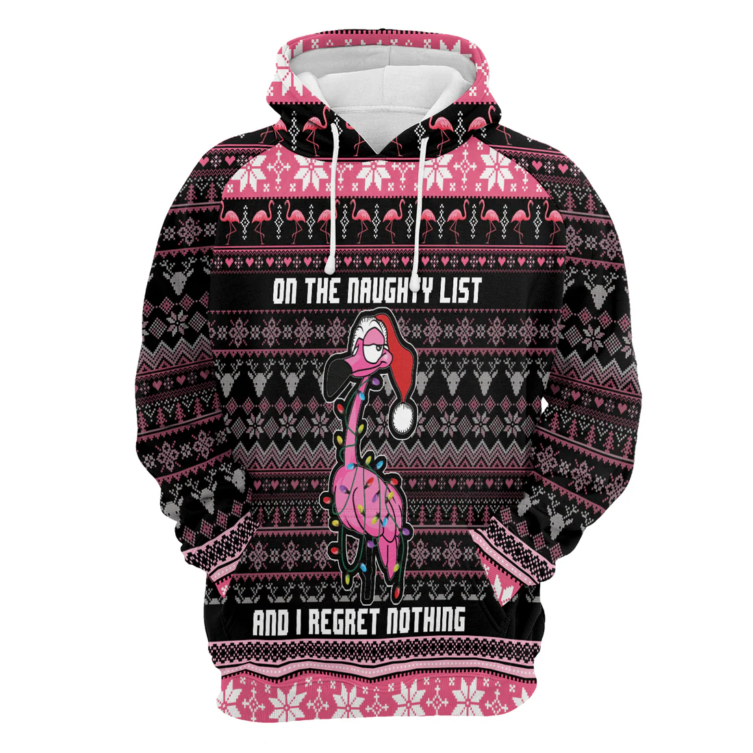 Flamingo Claus Premium Christmas Hoodie, On The Naughty List And I Regret Nothing Unisex Hoodie For Men & Women - Perfect Gift For Christmas, Flamingo Lovers - Image 4