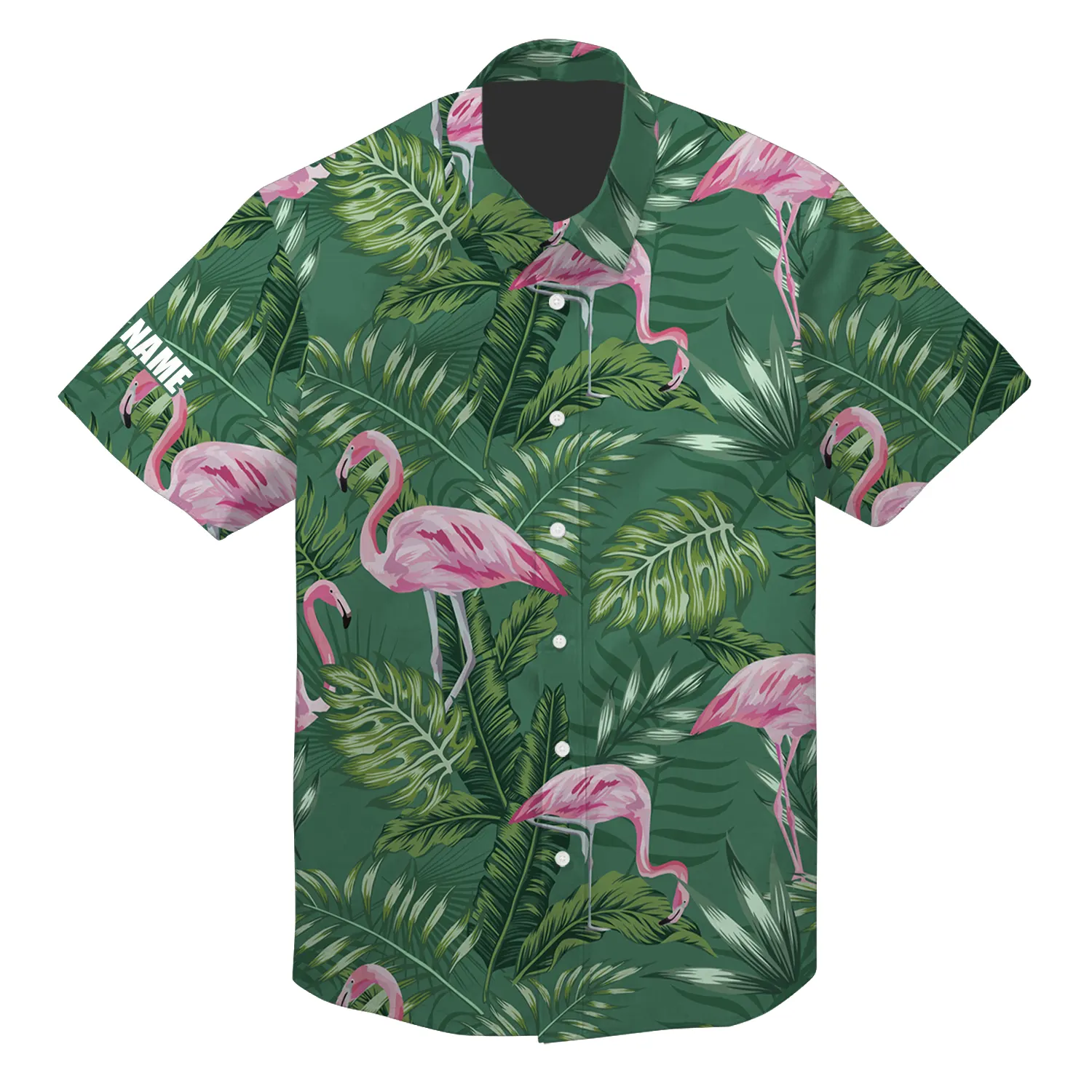 Flamingo Custom Name Aloha Hawaiian Shirt For Summer, Green Tropical Plants Palm Leaves Monstera Personalized Hawaiian Shirts Outfit For Men Women - Image 2