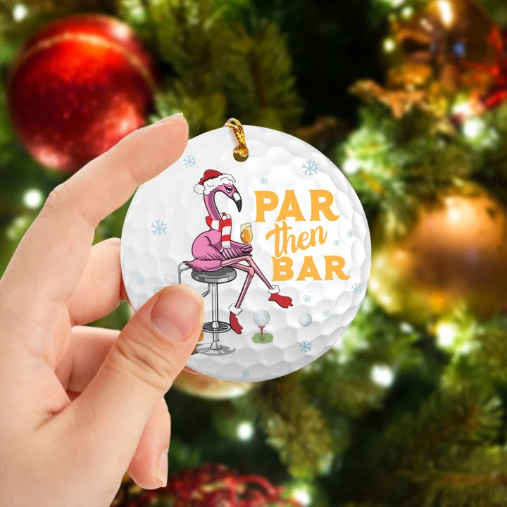 Flamingo Golf Drink Beer Par Then Bar Circle Ceramic Ornament, Christmas Golf Ceramic Ornament - Best Gift For Golf Lovers, Christmas, New Year - Image 2