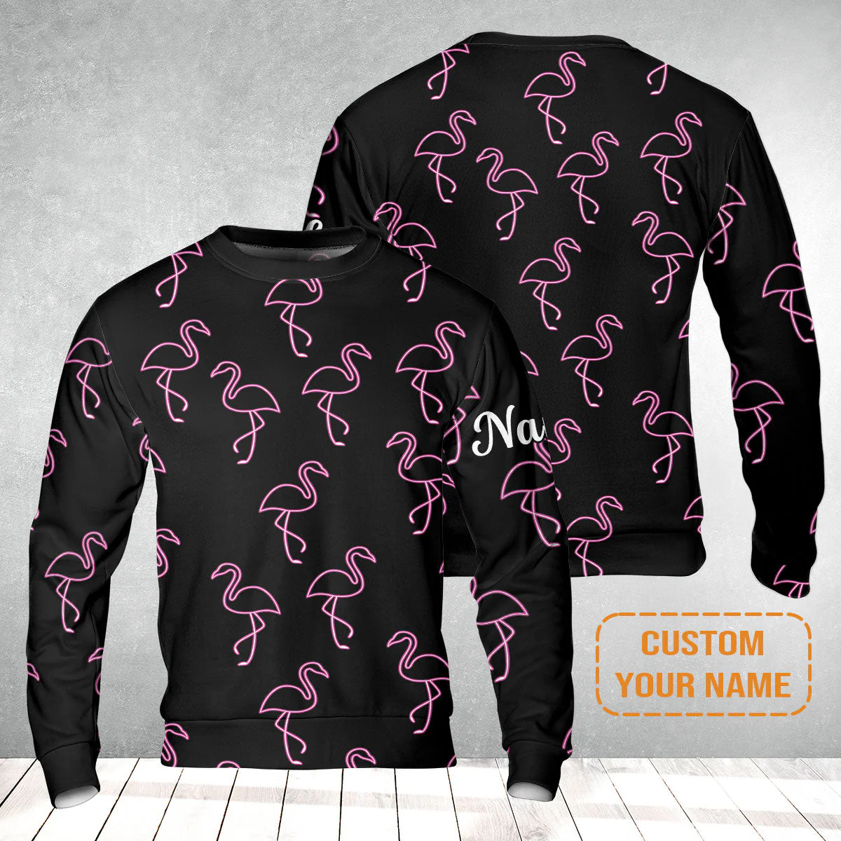 Flamingo Golf Men's Long Sleeve Polo Shirt - Custom Name Neon Pink Flamingos Pattern Apparel - Personalized Gift For Golf Lover, Team, Husband, Boyfriend, Men - Image 13