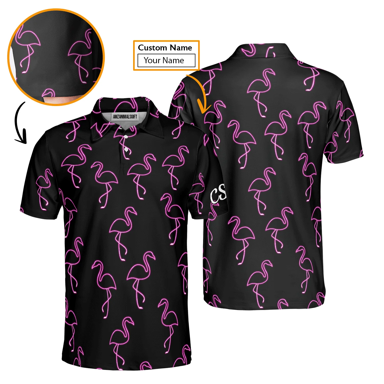 Flamingo Golf Sweatshirt - Custom Name Neon Pink Flamingos Pattern Apparel - Personalized Gift For Golf Lover, Team, Husband, Boyfriend, Men - Image 5