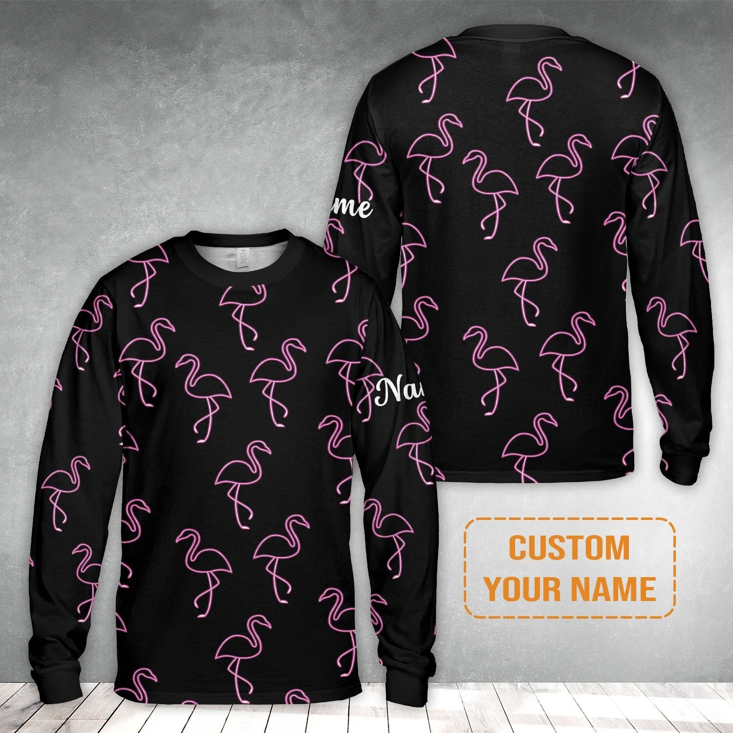 Flamingo Golf T-Shirt - Custom Name Neon Pink Flamingos Pattern Apparel T-Shirt - Personalized Gift For Golf Lover, Team, Husband, Boyfriend, Men - Image 10