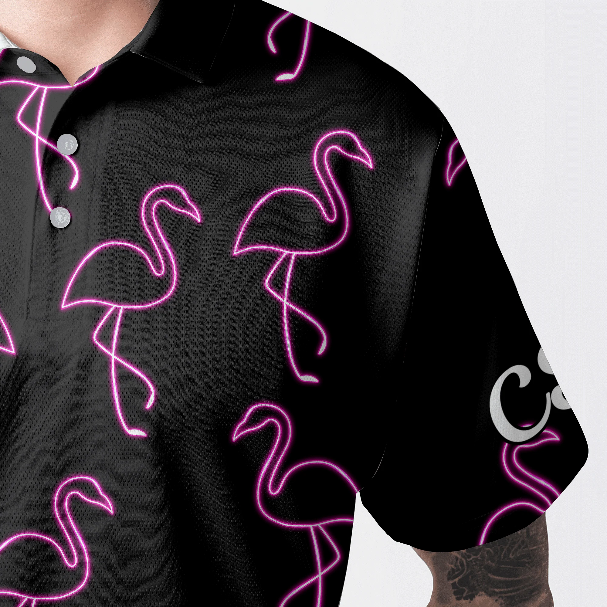 Flamingo Golf T-Shirt - Custom Name Neon Pink Flamingos Pattern Apparel T-Shirt - Personalized Gift For Golf Lover, Team, Husband, Boyfriend, Men - Image 7