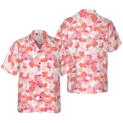 Flamingo Hawaiian Shirt, Flamingo Heart Shape Aloha Shirt For Men - Perfect Gift For Men, Husband, Boyfriend, Friend, Family