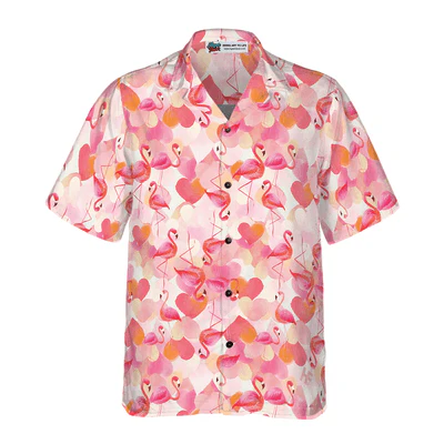 Flamingo Hawaiian Shirt, Flamingo Heart Shape Aloha Shirt For Men - Perfect Gift For Men, Husband, Boyfriend, Friend, Family - Image 2