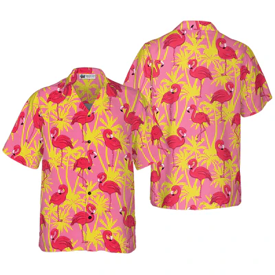 Flamingo Hawaiian Shirt, Tropical Palm Tree Flamingo Aloha Shirt For Men - Perfect Gift For Men, Husband, Boyfriend, Friend, Family