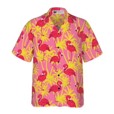 Flamingo Hawaiian Shirt, Tropical Palm Tree Flamingo Aloha Shirt For Men - Perfect Gift For Men, Husband, Boyfriend, Friend, Family - Image 3