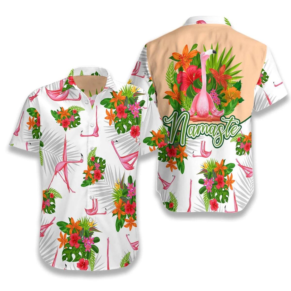 Flamingo Hawaiian Shirt - Tropical Workout Yoga Flamingo Namaste Hawaiian Shirt, Flamingo Yoga Aloha Shirt - Gift For Men Women, Friends, Family