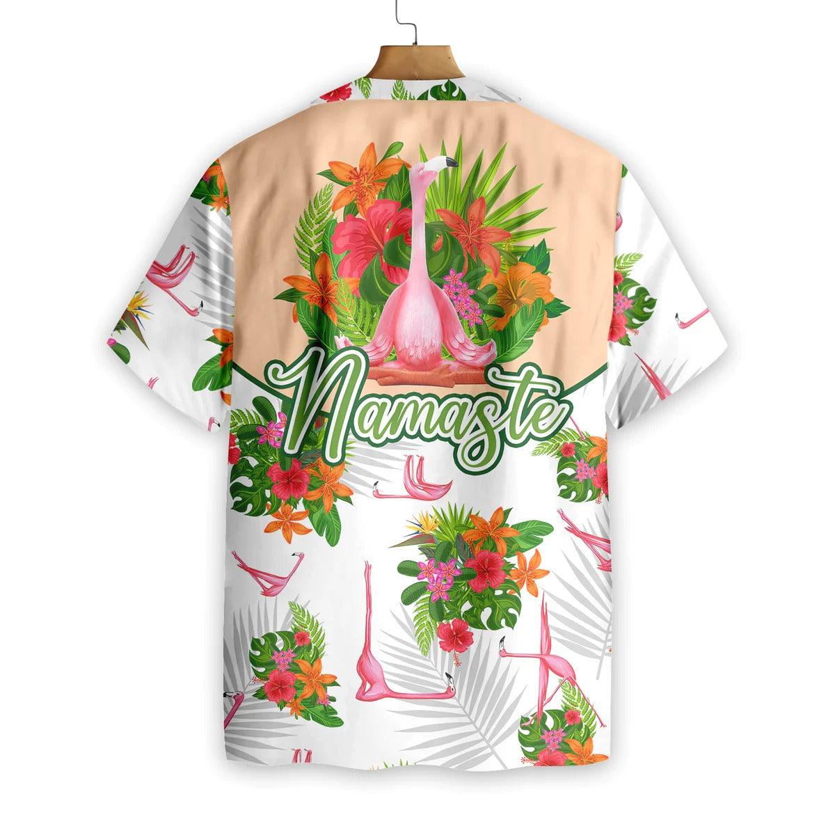 Flamingo Hawaiian Shirt - Tropical Workout Yoga Flamingo Namaste Hawaiian Shirt, Flamingo Yoga Aloha Shirt - Gift For Men Women, Friends, Family - Image 2