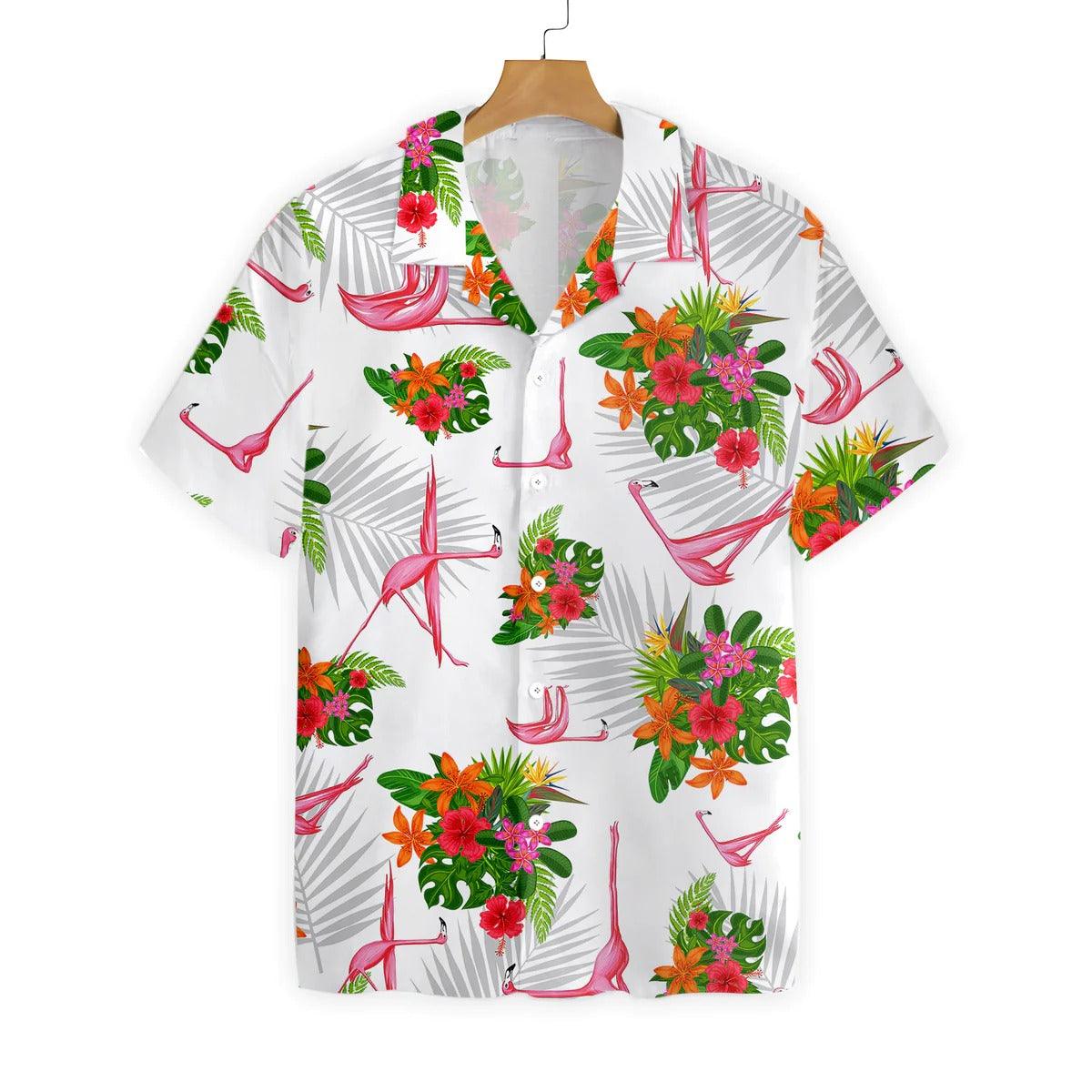 Flamingo Hawaiian Shirt - Tropical Workout Yoga Flamingo Namaste Hawaiian Shirt, Flamingo Yoga Aloha Shirt - Gift For Men Women, Friends, Family - Image 3