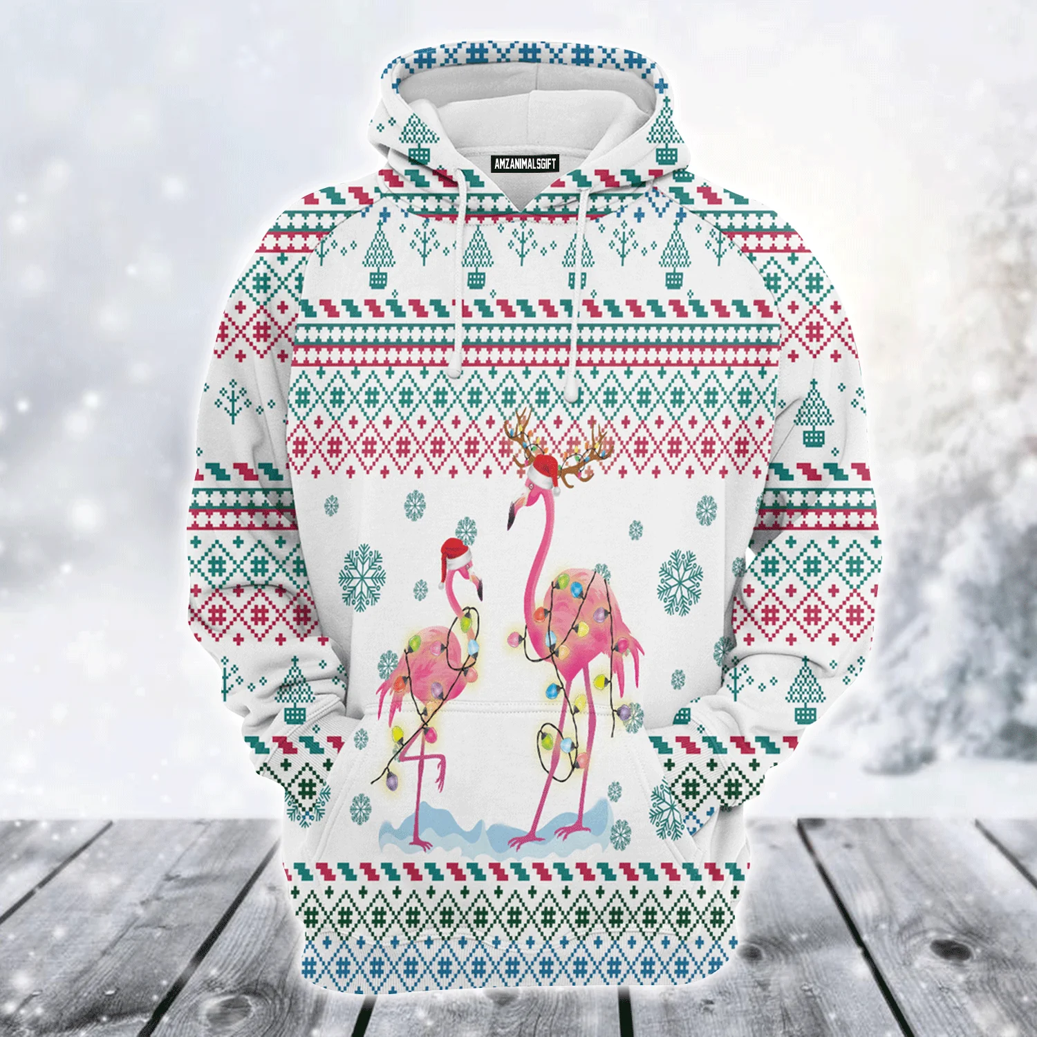 Flamingo Premium Christmas Hoodie, Flamingo Christmas Reunion Unisex Hoodie For Men & Women - Perfect Gift For Christmas, Flamingo Lover - Image 2