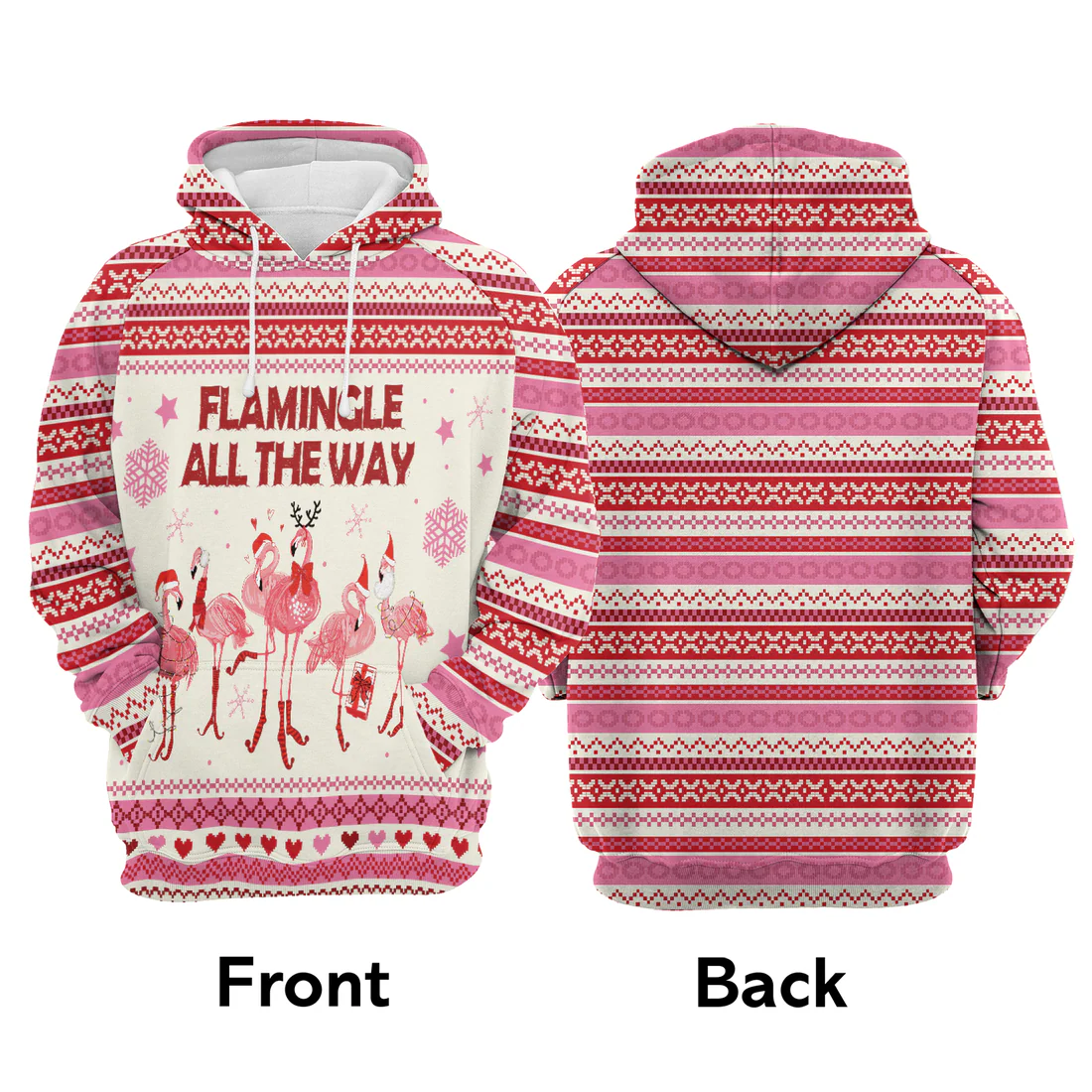 Flamingo Premium Christmas Hoodie, Flamingo Flamingle All The Way Unisex Hoodie For Men & Women - Perfect Gift For Christmas, Friends, Family - Image 3
