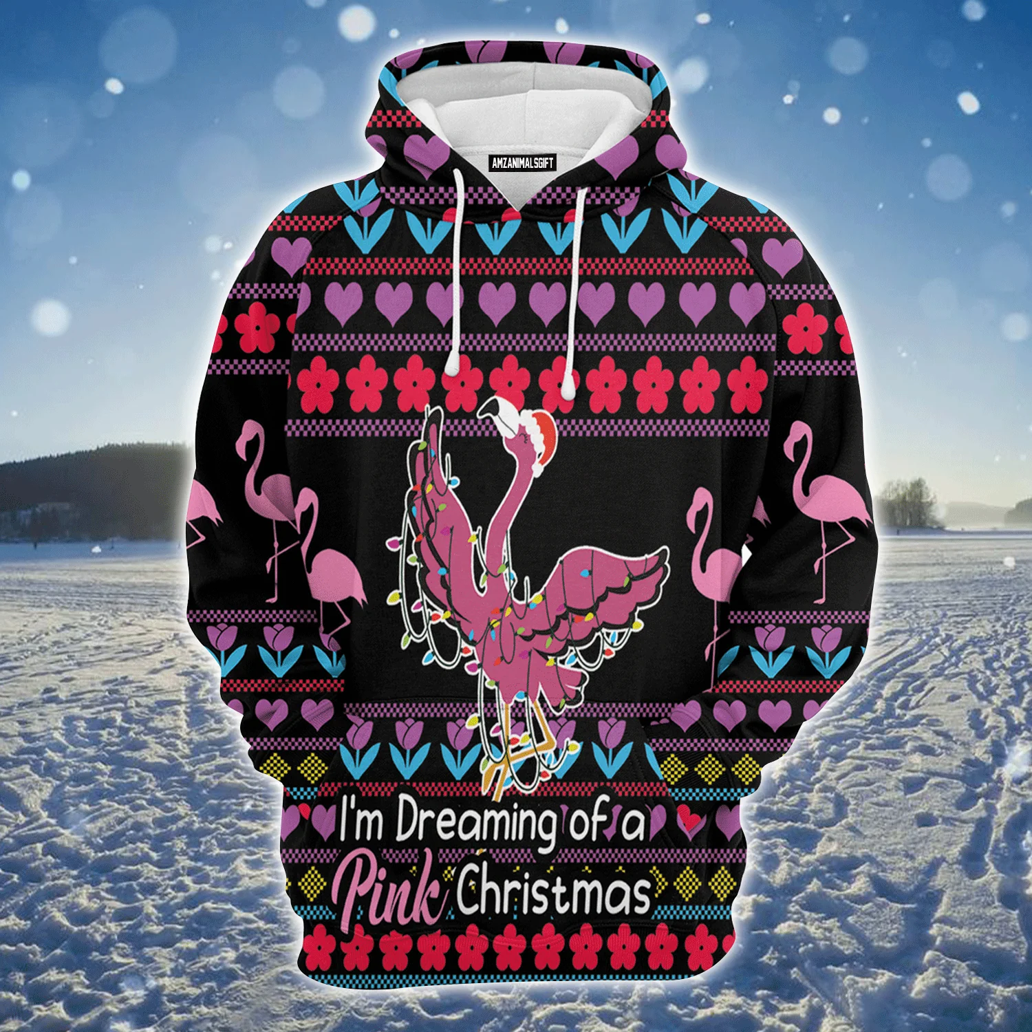 Flamingo Premium Christmas Hoodie, I'm Dreaming Of a Pink Christmas Unisex Hoodie For Men & Women - Perfect Gift For Christmas, Flamingo Lover