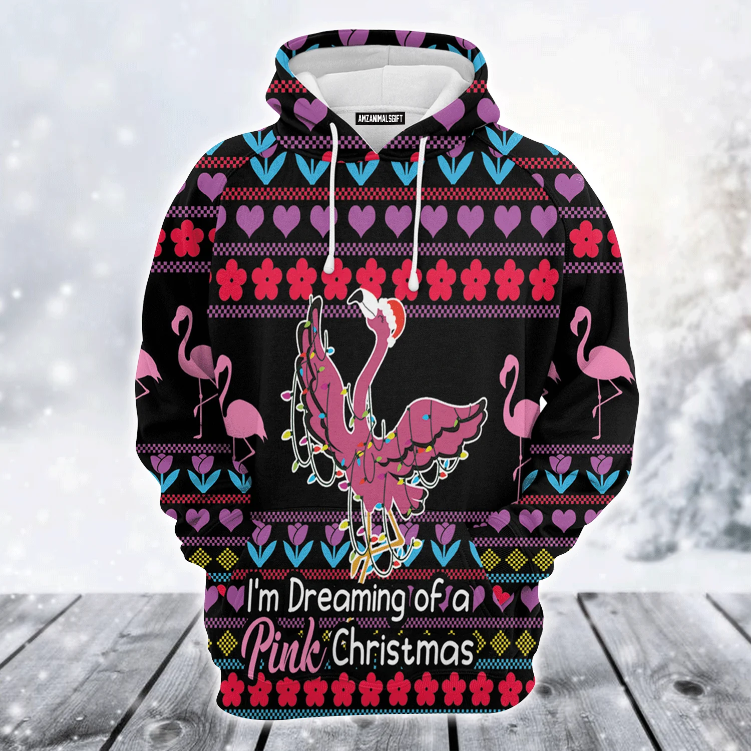 Flamingo Premium Christmas Hoodie, I'm Dreaming Of a Pink Christmas Unisex Hoodie For Men & Women - Perfect Gift For Christmas, Flamingo Lover - Image 2