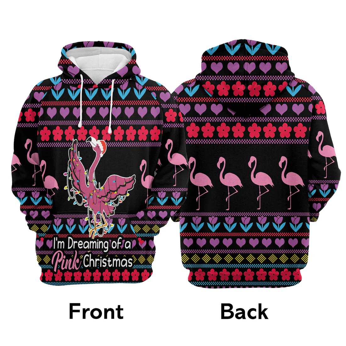 Flamingo Premium Christmas Hoodie, I'm Dreaming Of a Pink Christmas Unisex Hoodie For Men & Women - Perfect Gift For Christmas, Flamingo Lover - Image 3