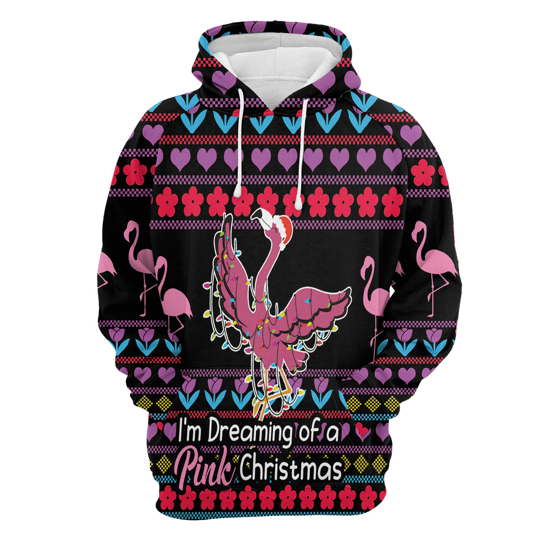 Flamingo Premium Christmas Hoodie, I'm Dreaming Of a Pink Christmas Unisex Hoodie For Men & Women - Perfect Gift For Christmas, Flamingo Lover - Image 4