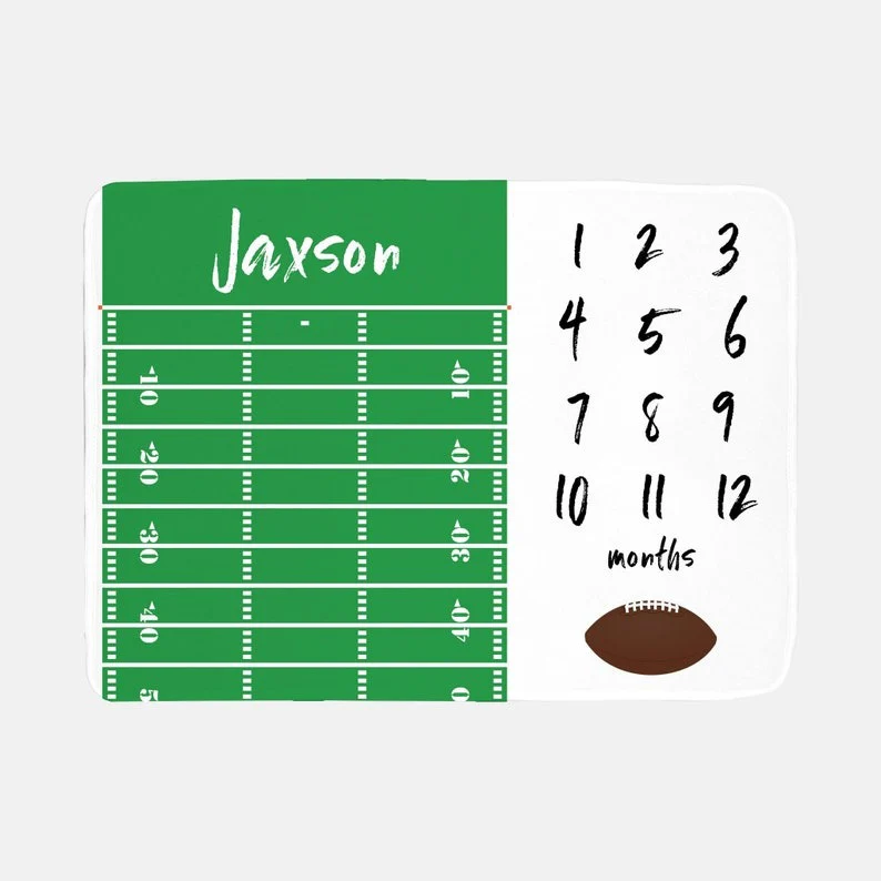 Football Field Baby Milestone Blanket With Customized Name For Baby Boy Nursery, Son, Grandson