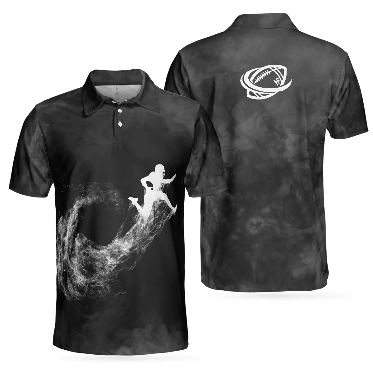 Football Men Polo Shirt, American Football On Smoke Black Theme Background, Best Football Polo Shirt - Gift For Men, American Football Lovers