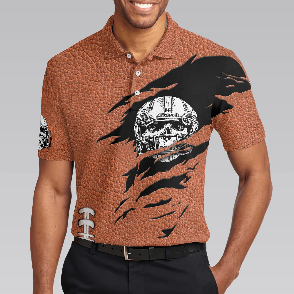 Football Men Polo Shirt, American Football Texture, Skull Football Player Polo Shirt - Gift For Men, American Football Lovers - Image 5