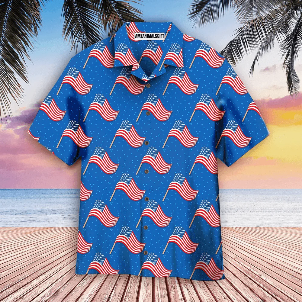 Fourth Of July Blue American Flags Aloha Hawaiian Shirts For Men Women, 4th July Gift For Summer, Friend, Family, Independence Day - Image 2