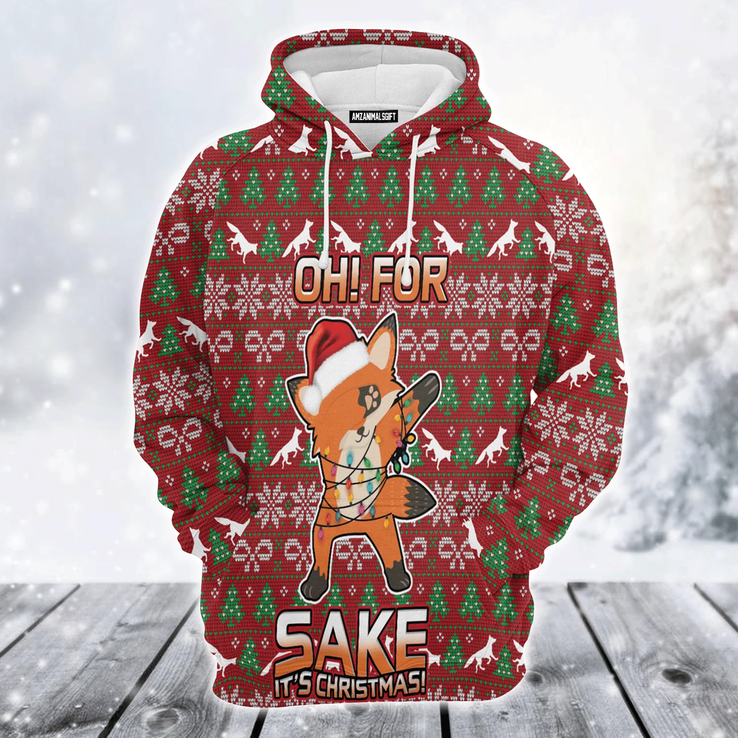 Fox Premium Christmas Hoodie, Oh For Fox Sake  It's Christmas Unisex Hoodie For Men & Women - Perfect Gift For Christmas, Friends, Family - Image 2
