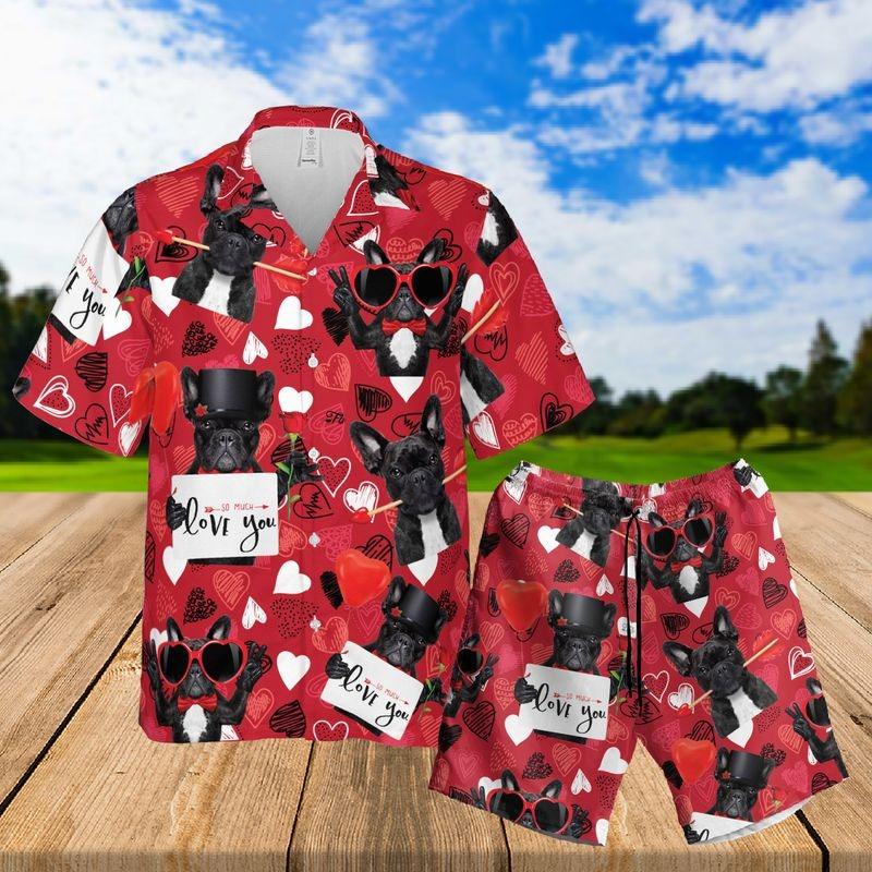 French Bull Dog Aloha Hawaiian Shirt - Black French Bull Dog Hawaiian Shirt, Romantic Pattern Valentine Hawaiian Shirt For Men & Women, Bull Dog Lover - Image 2