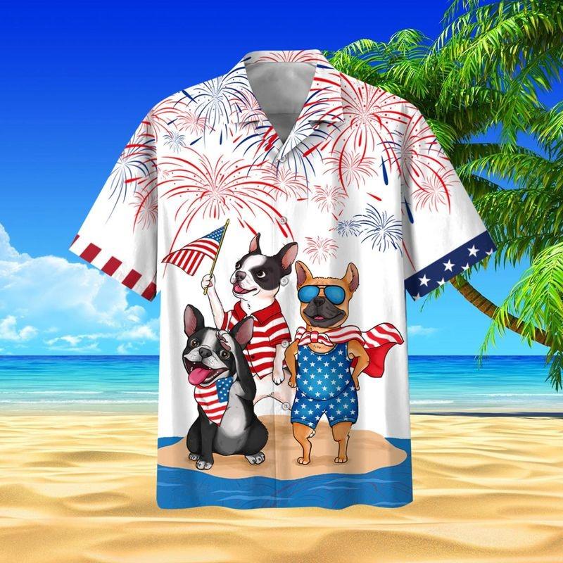 French Bulldog Aloha Hawaiian Shirt - French Bulldog Firework Hawaiian Shirt, US Flag Hawaiian Shirt For Men & Women, French Bulldog Lover