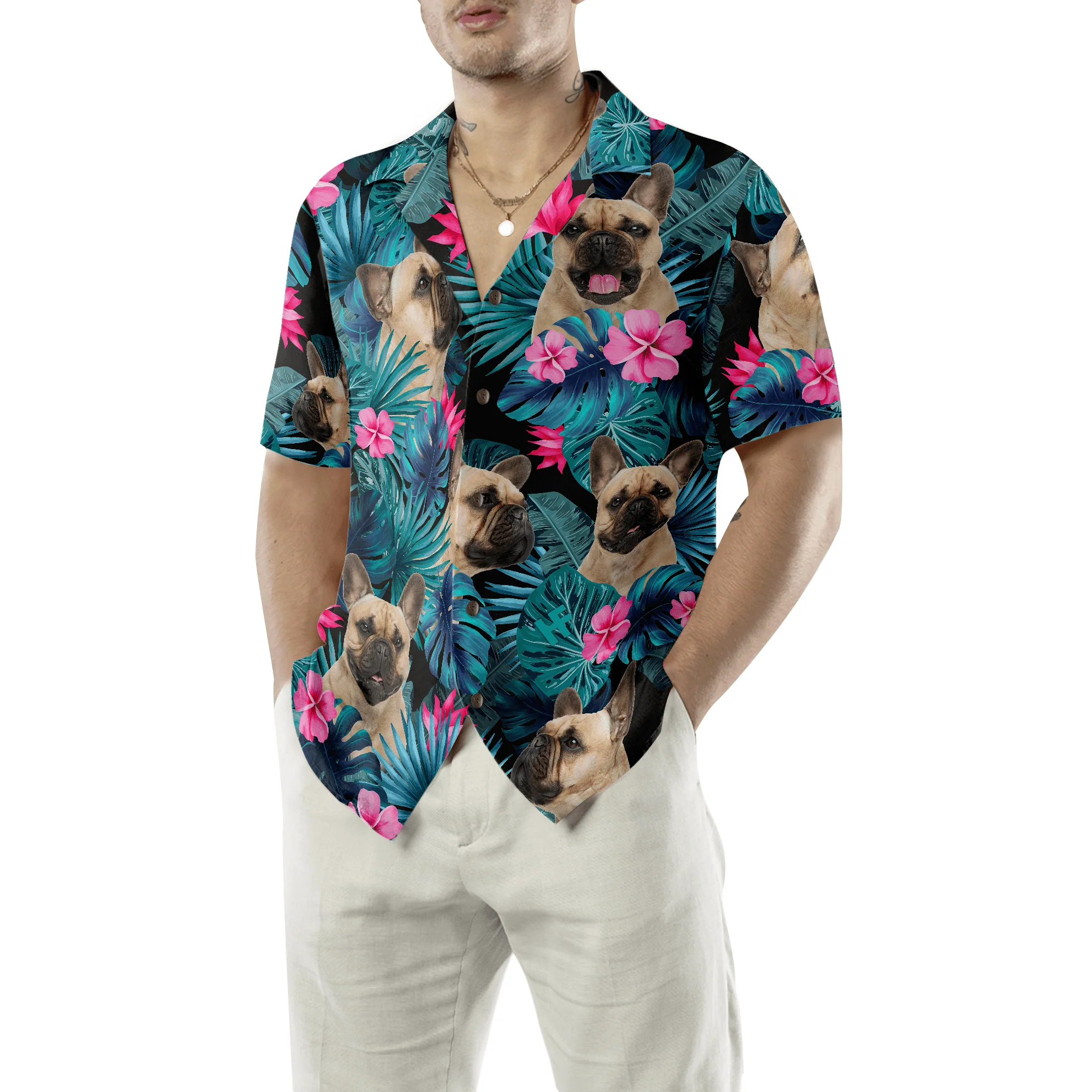 French Bulldog Hawaiian Shirt, Tropical Pattern Hawaiian Shirt, Colorful Summer Aloha Shirt For Men Women, Gift For Friend, Family, Dog Lovers - Image 5
