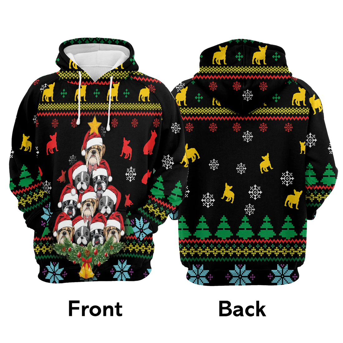 French Bulldog Premium Christmas Hoodie, French Bulldog Christmas Tree Unisex Hoodie For Men & Women - Perfect Gift For Christmas, Dog Lover - Image 3