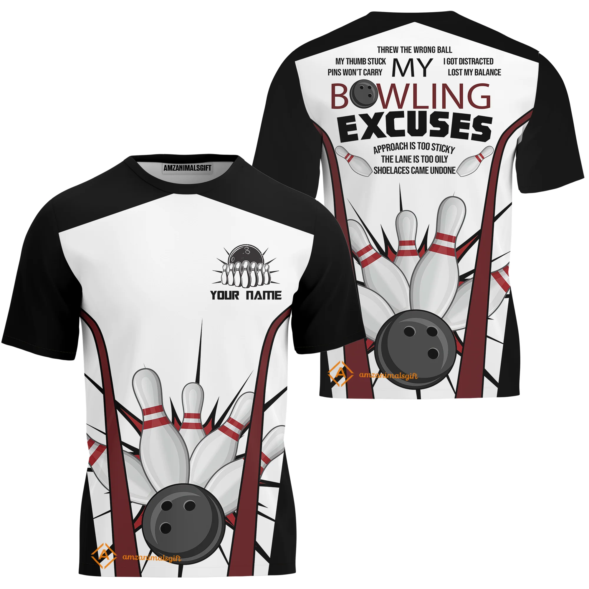 Funny Bowling Custom Polo T-Shirt - Custom Name Funny Bowling Polo Shirts Personalized Bowling Jersey Polo Shirts - Image 2