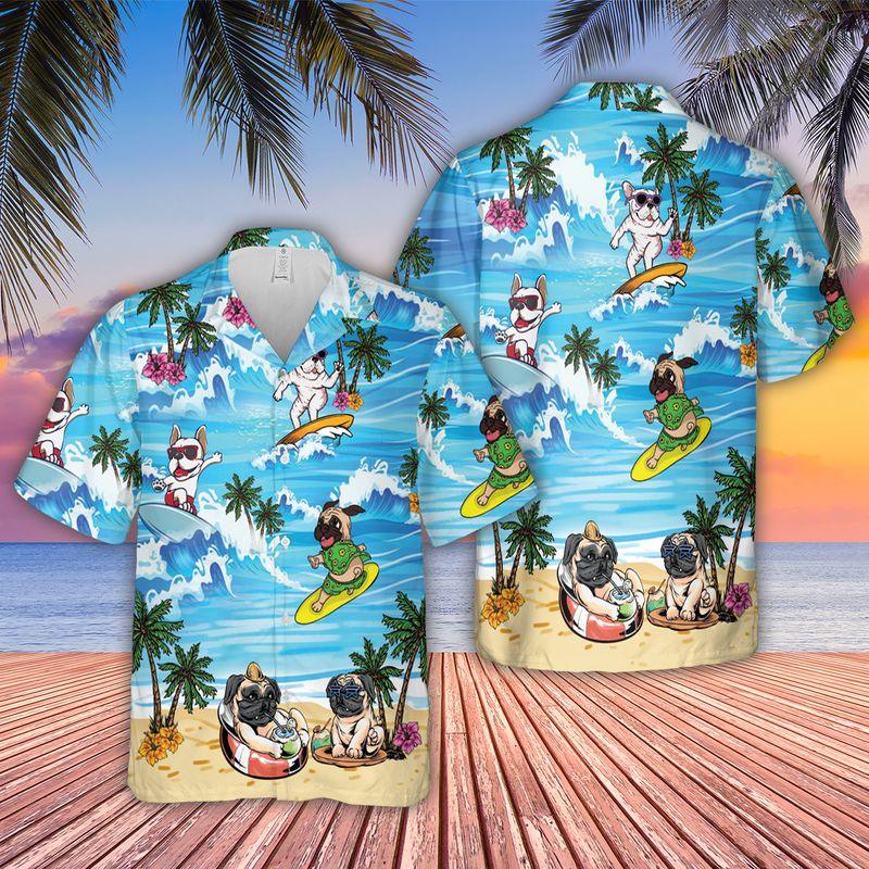 Funny Cartoon Dog Aloha Hawaiian Shirts For Summer, Dog Surfing Hawaiian Set Holiday Outfit For Men Women, Gift For Friend, Surfing Lovers, Dog Lovers - Image 2