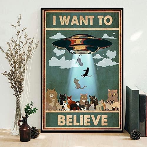 Funny Cat Portrait Canvas, Cat I Want To Believe Portrait Canvas, Wall Decor Visual Art - Perfect Gift For Cat Owner, Cat Lovers