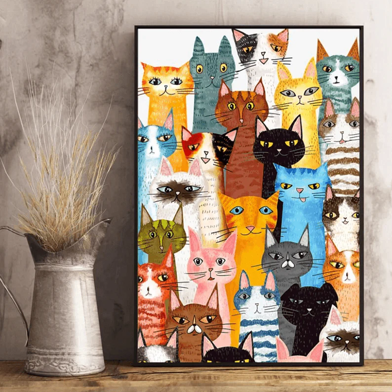 Funny Cat Portrait Canvas - Painting Of Many Cats Portrait Canvas - Gift For Cat Lovers, Friends, Family