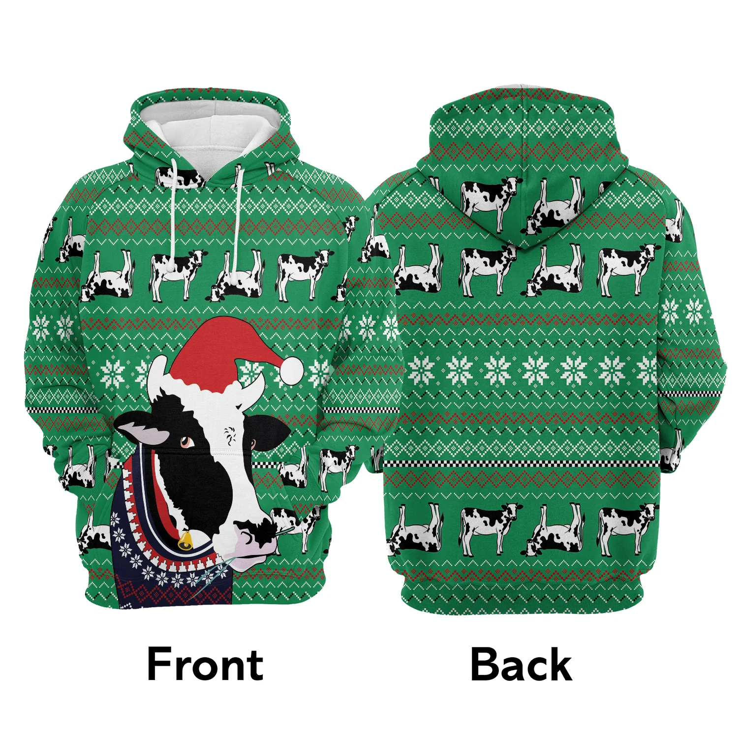 Funny cow Santa Hat Pullover Premium Hoodie, Perfect Outfit For Men And Women On Christmas New Year Autumn Winter - Image 2