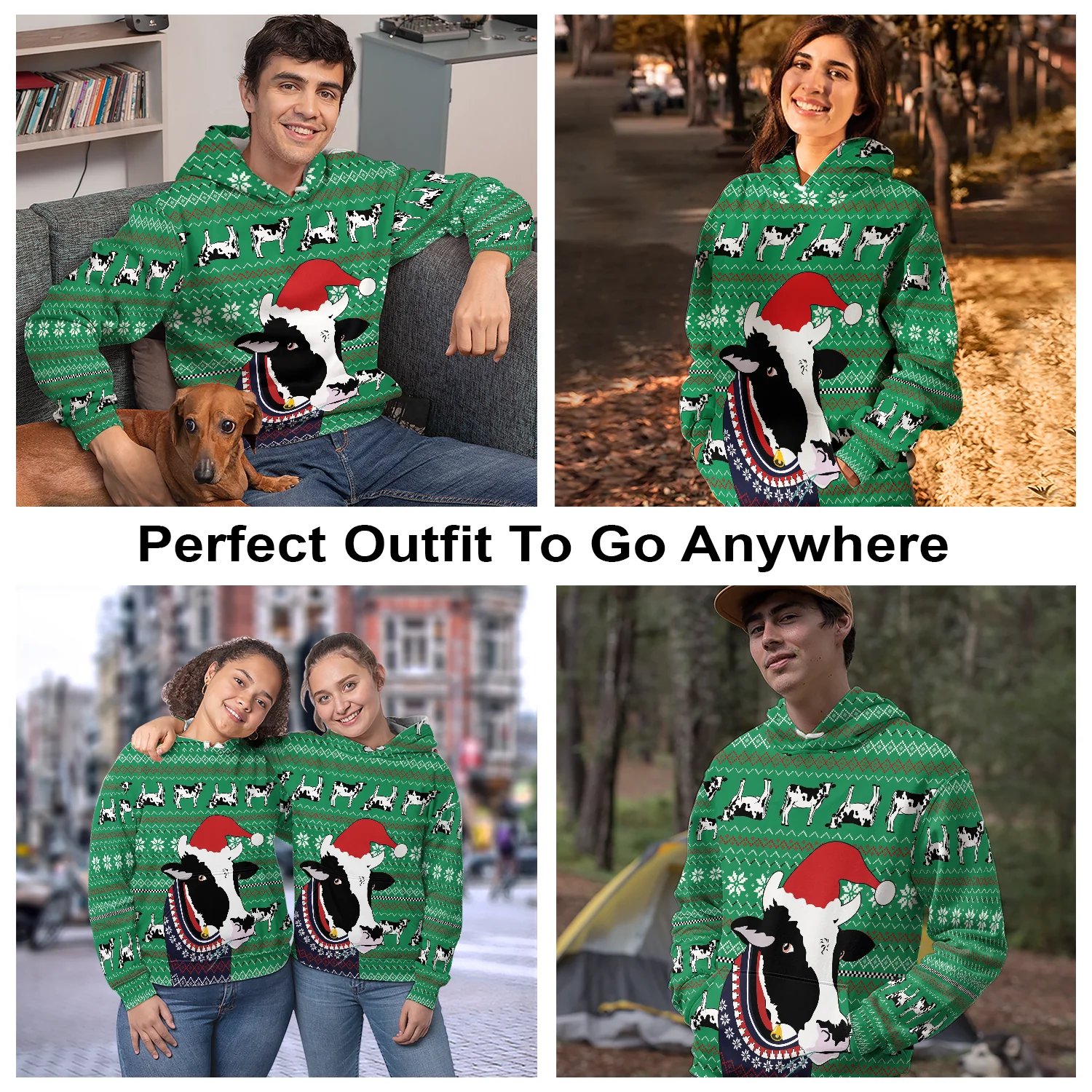 Funny cow Santa Hat Pullover Premium Hoodie, Perfect Outfit For Men And Women On Christmas New Year Autumn Winter - Image 3