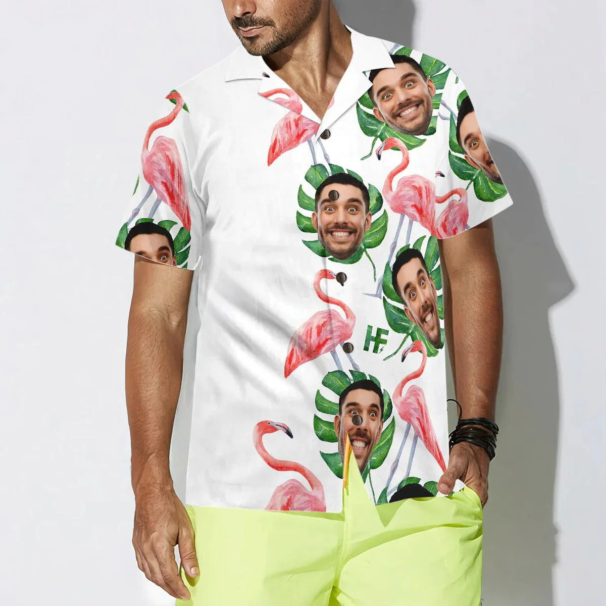 Funny Custom Face Flamingo Pattern Hawaiian Shirt, Custom Photo Hawaiian Shirt - Personalized Summer Gifts For Men, Women - Image 3