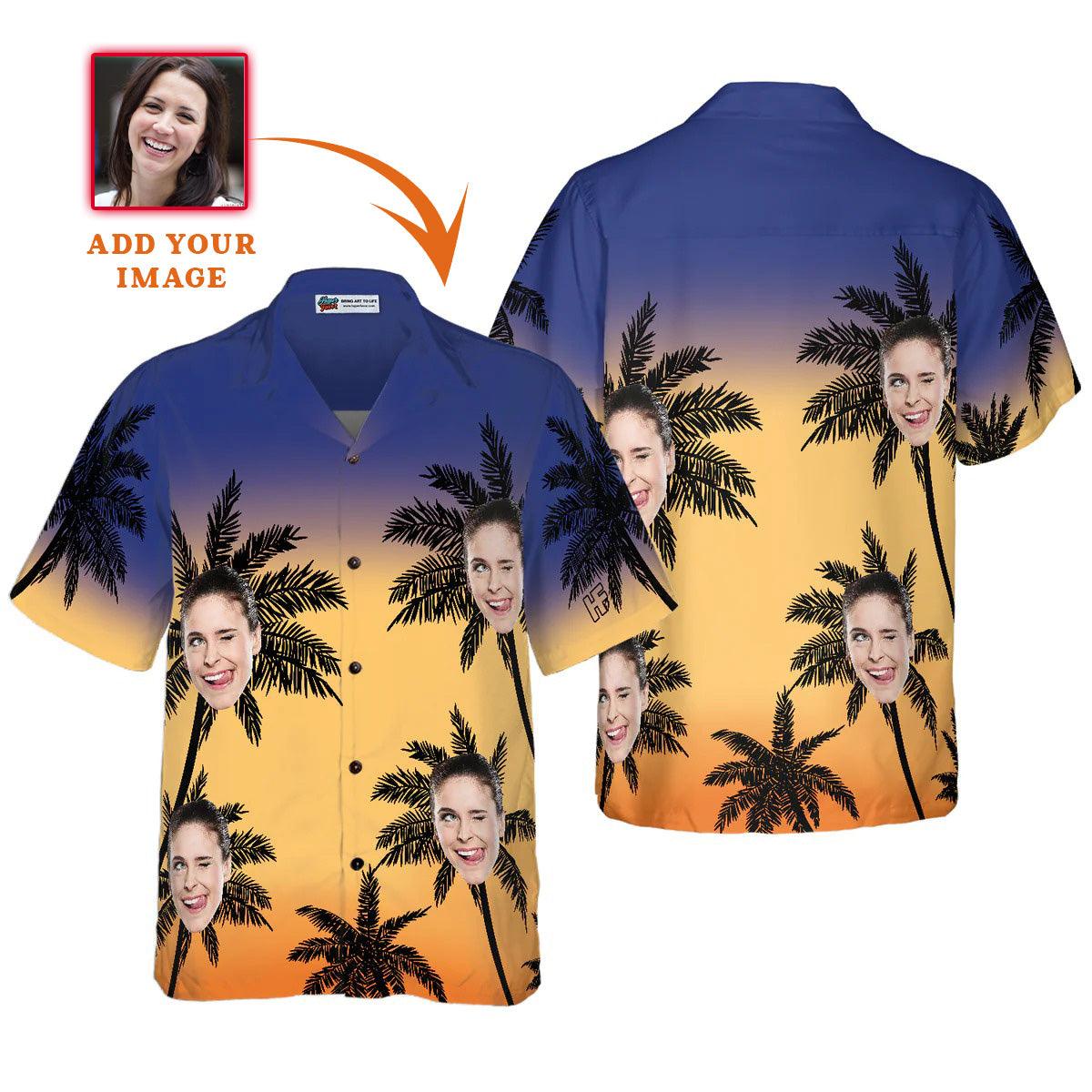 Funny Custom Face Palm Tree Pattern Hawaiian Shirt, Custom Photo Hawaiian Shirt - Personalized Summer Gifts For Men, Women