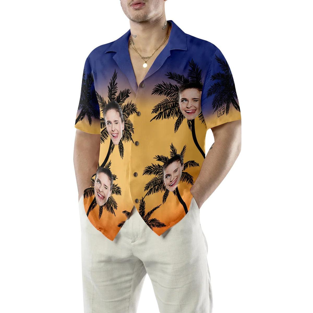 Funny Custom Face Palm Tree Pattern Hawaiian Shirt, Custom Photo Hawaiian Shirt - Personalized Summer Gifts For Men, Women - Image 2