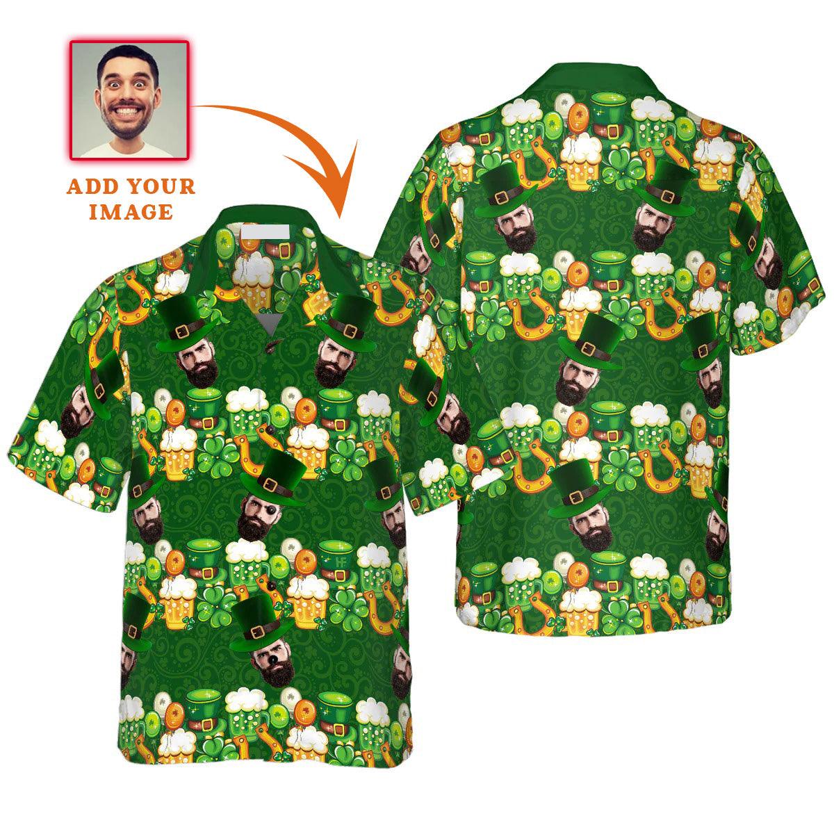 Funny Custom Face Saint Patrick's Day Hawaiian Shirt, Custom Photo Hawaiian Shirt - Personalized Summer Gifts For Men, Women
