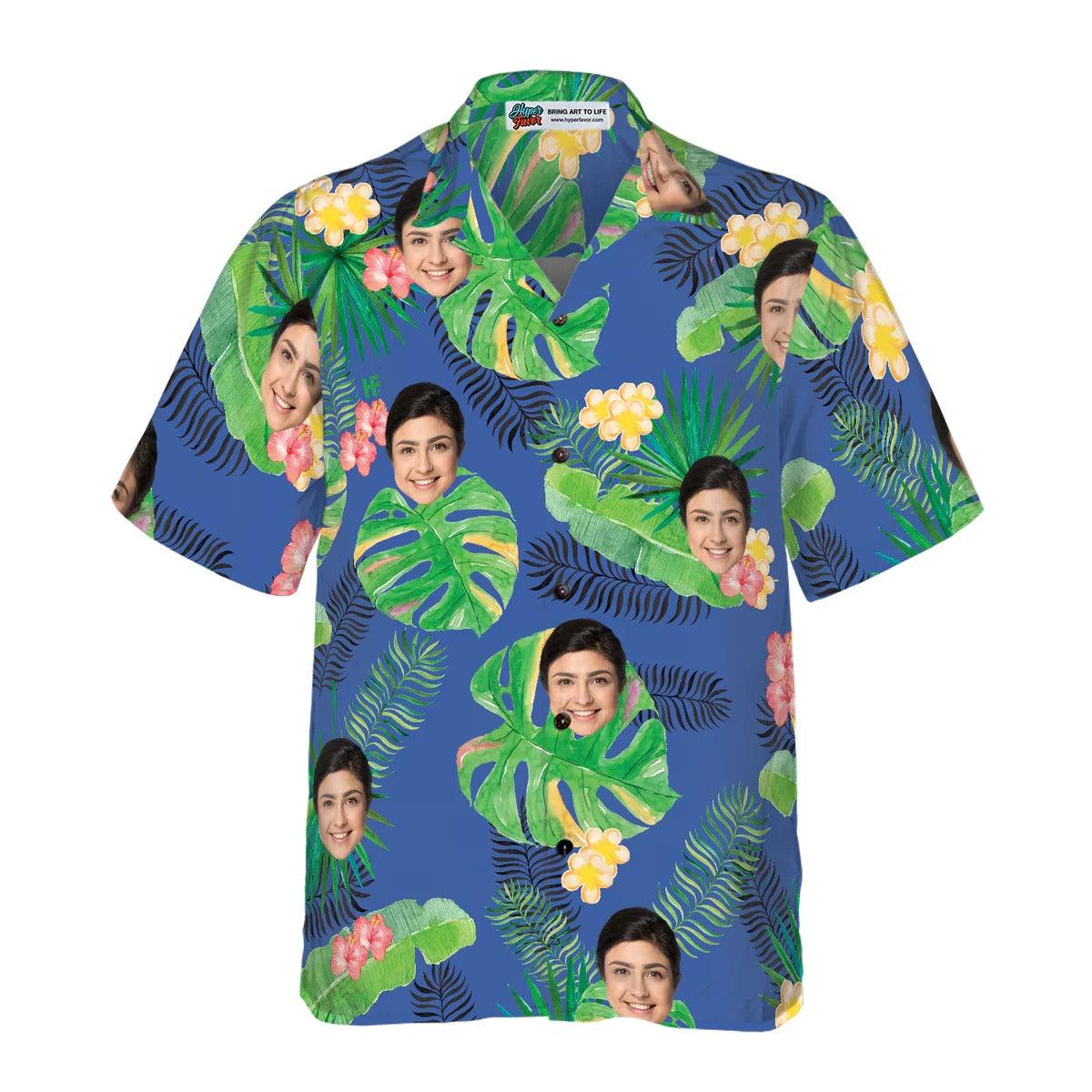 Funny Custom Face Tropical Pattern In Blue Background Hawaiian Shirt, Custom Photo Hawaiian Shirt - Personalized Summer Gifts For Men, Women - Image 4