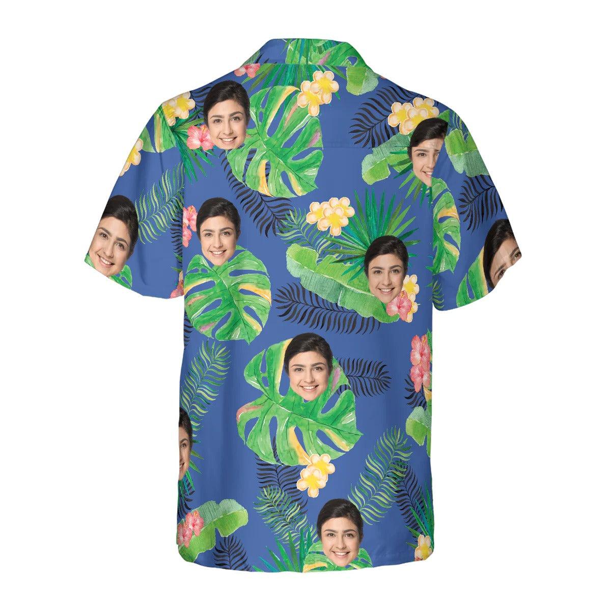 Funny Custom Face Tropical Pattern In Blue Background Hawaiian Shirt, Custom Photo Hawaiian Shirt - Personalized Summer Gifts For Men, Women - Image 5