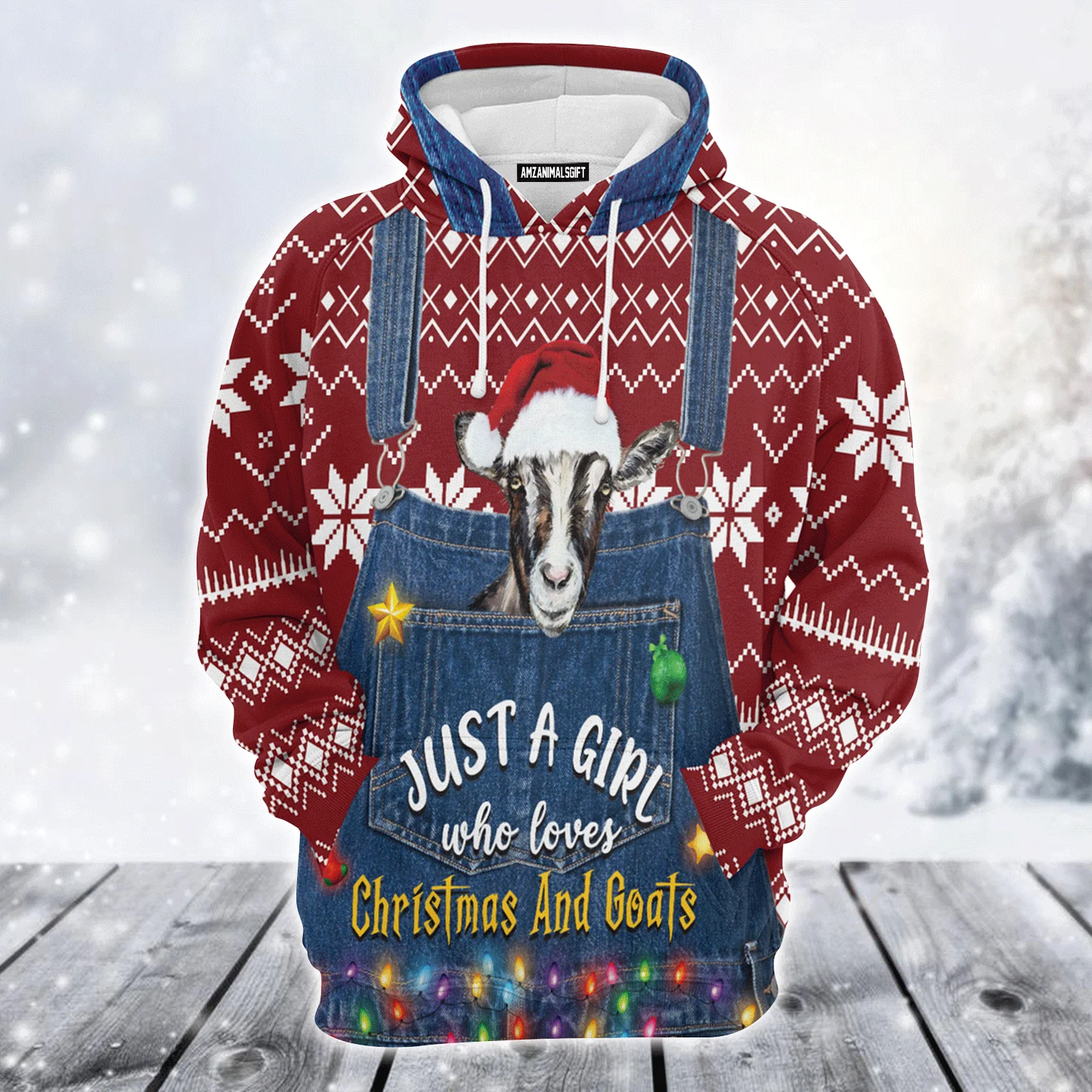 Funny Goat Premium Christmas Hoodie, Just A Girl Who Loves Christmas And Goats Unisex Hoodie For Men & Women - Perfect Gift For Christmas, Goat Lover - Image 2