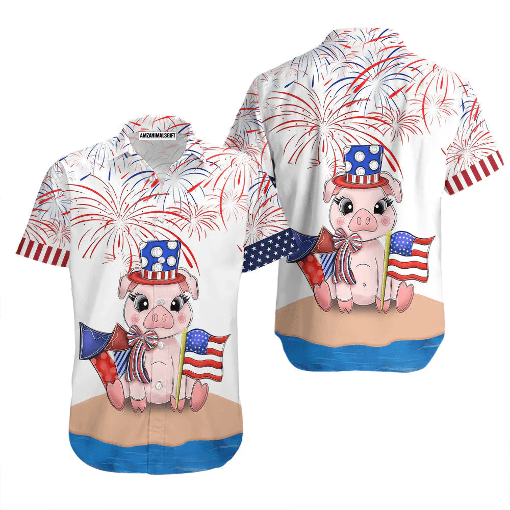 Funny Pig American Flag Firework Aloha Hawaiian Shirts For Men Women, 4th Of July Gift For Summer, Friend, Family, Independence Day, Pig Lovers