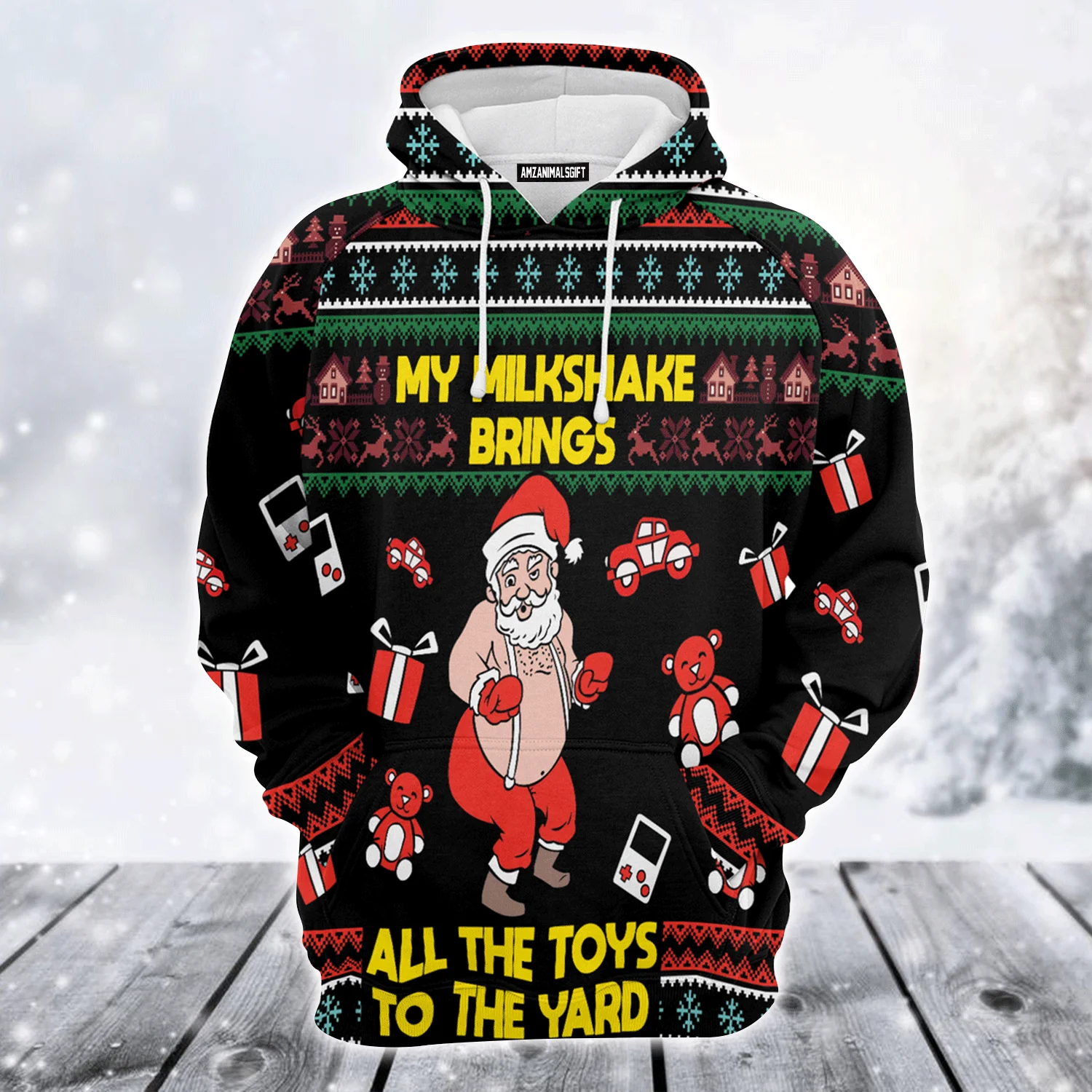 Funny Santa Premium Christmas Hoodie, My Milkshake Bring All The Toy To The Yard Christmas Unisex Hoodie For Men & Women - Perfect Gift For Christmas, Family