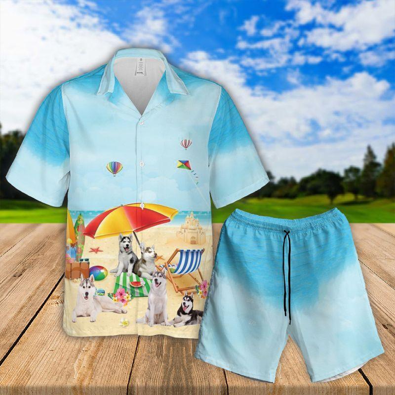 Funny Siberian Husky Dog Aloha Hawaiian Shirts For Summer, Dog Beach Picture Hawaiian Shirt For Men Women, Best Gift For Dog Lovers, Dog Mom Dad