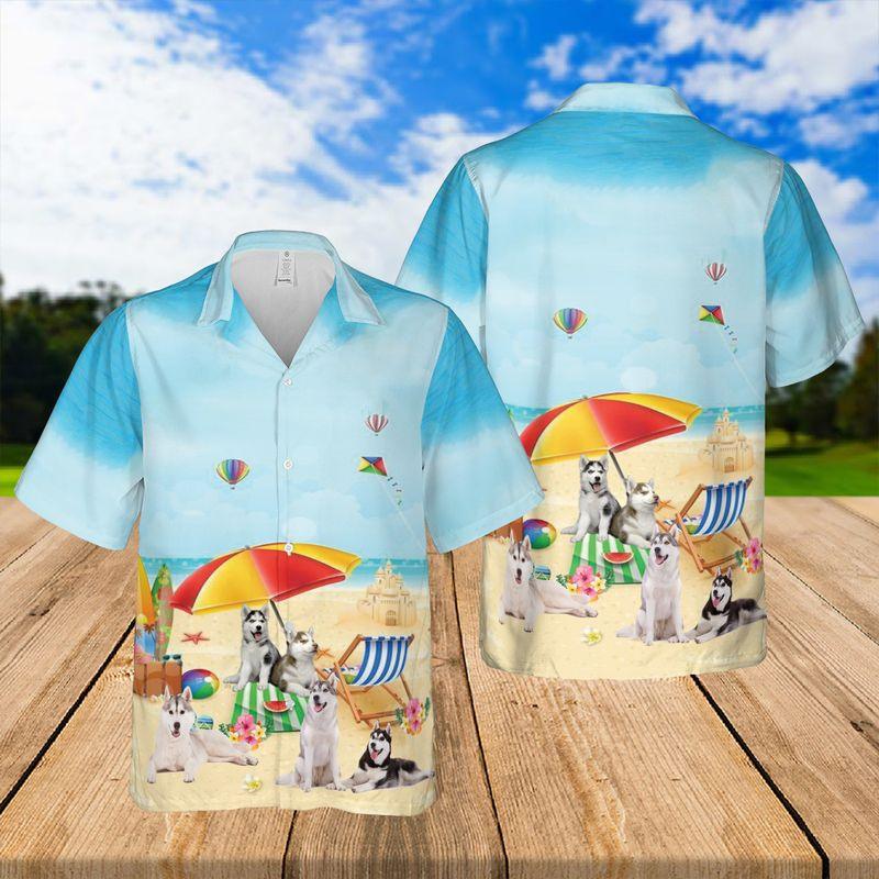 Funny Siberian Husky Dog Aloha Hawaiian Shirts For Summer, Dog Beach Picture Hawaiian Shirt For Men Women, Best Gift For Dog Lovers, Dog Mom Dad - Image 2