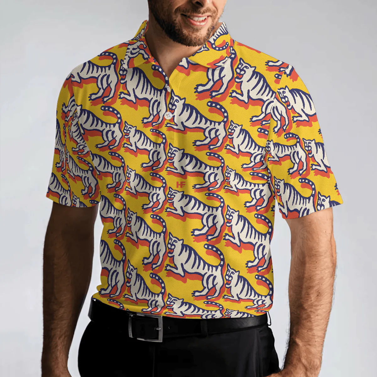Funny Tiger Men Polo Shirt, Tiger Print Shirt Short Sleeve Polo Shirt, Cool Tiger Gift For Men, Gift For Tiger Lovers - Image 3