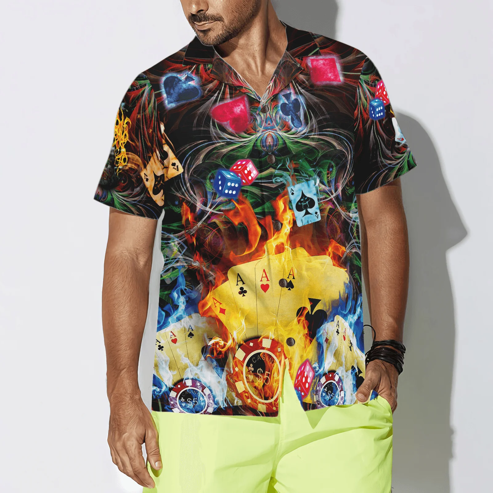Gambling Hawaiian Shirt - Gambling Flame Pattern Hawaiian Shirt, Colorful Summer Aloha Shirt For Men Women - Gift For Friend, Family, Husband, Wife - Image 4